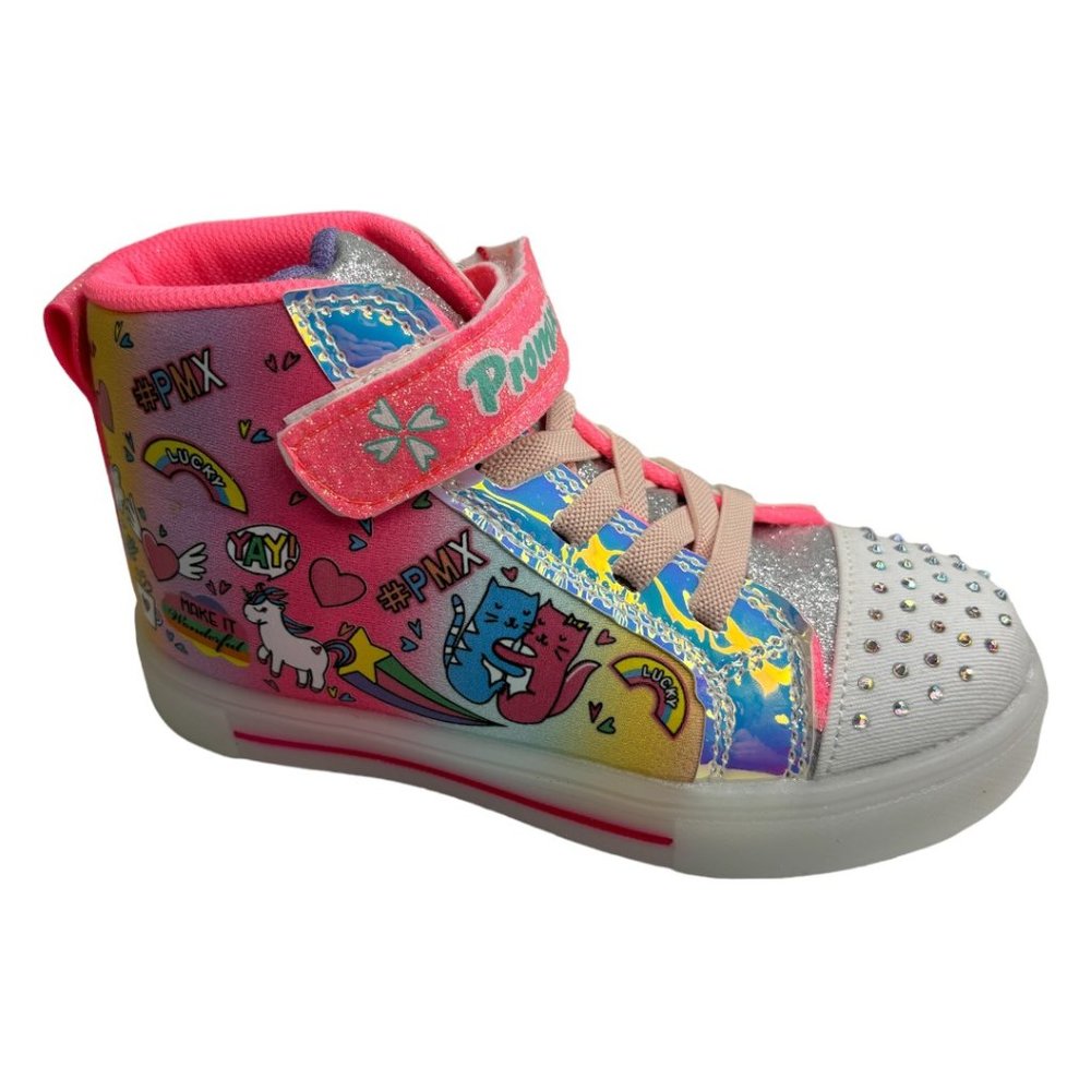 Girls Light Up Rainbow High Tops (Pink Velcro Strap)